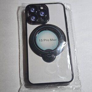 Magnetic Case Stand for iPhone 15 Pro Max. Transparent case. Black